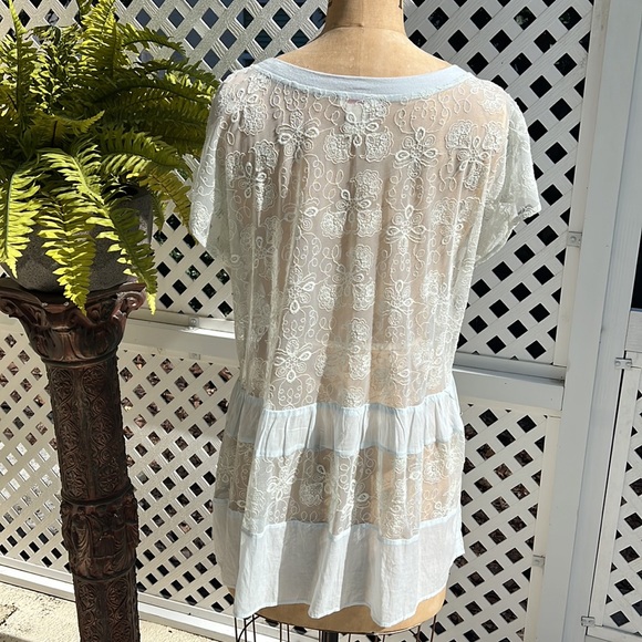 Sundance Lace Boho Tunic Top Light Blue - Picture 6 of 8